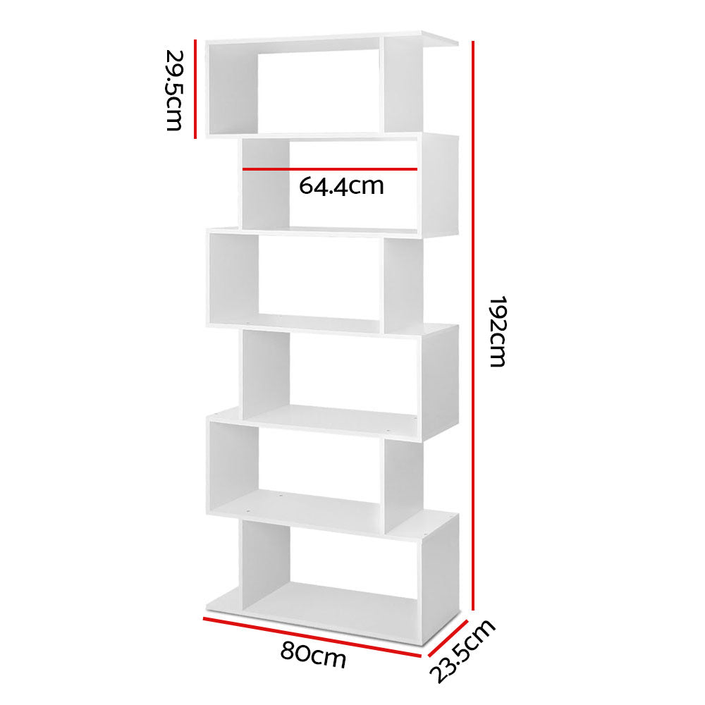 6-Tier Bookshelf Riva White Storage Display Shelving Unit