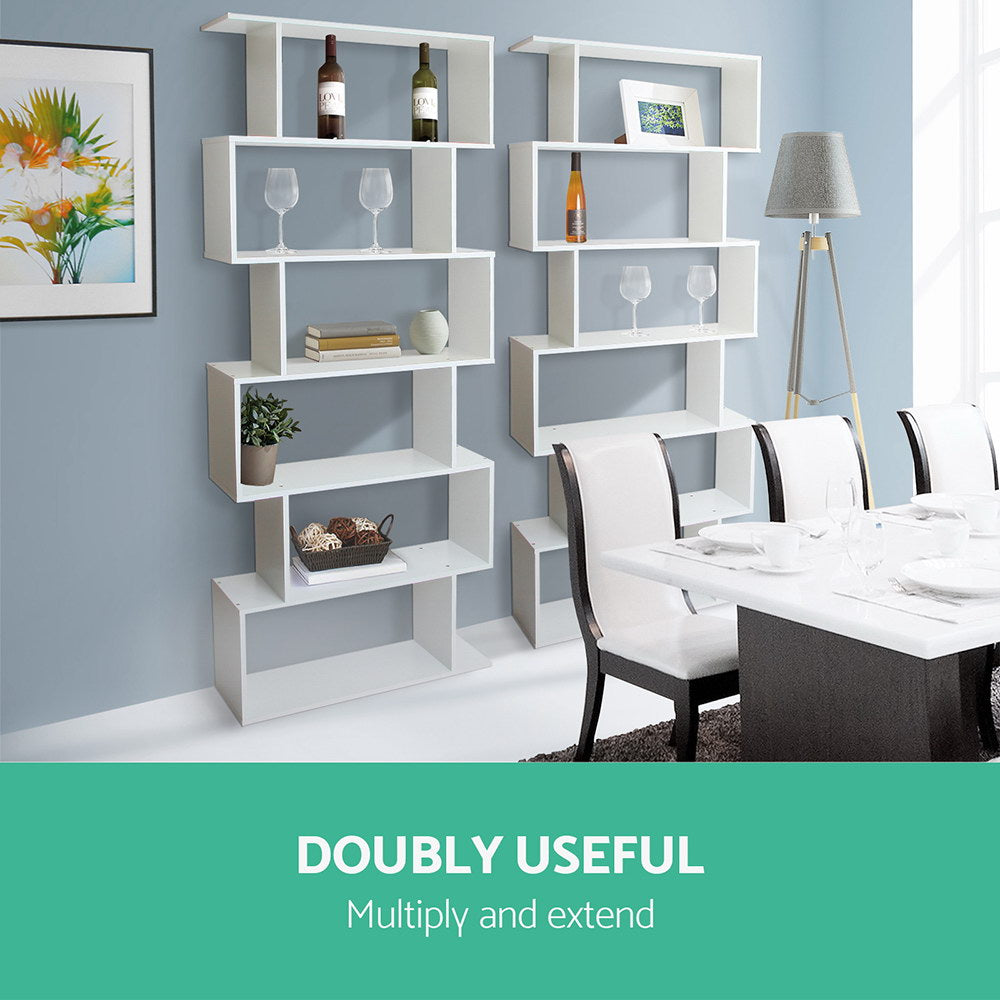 6-Tier Bookshelf Riva White Storage Display Shelving Unit