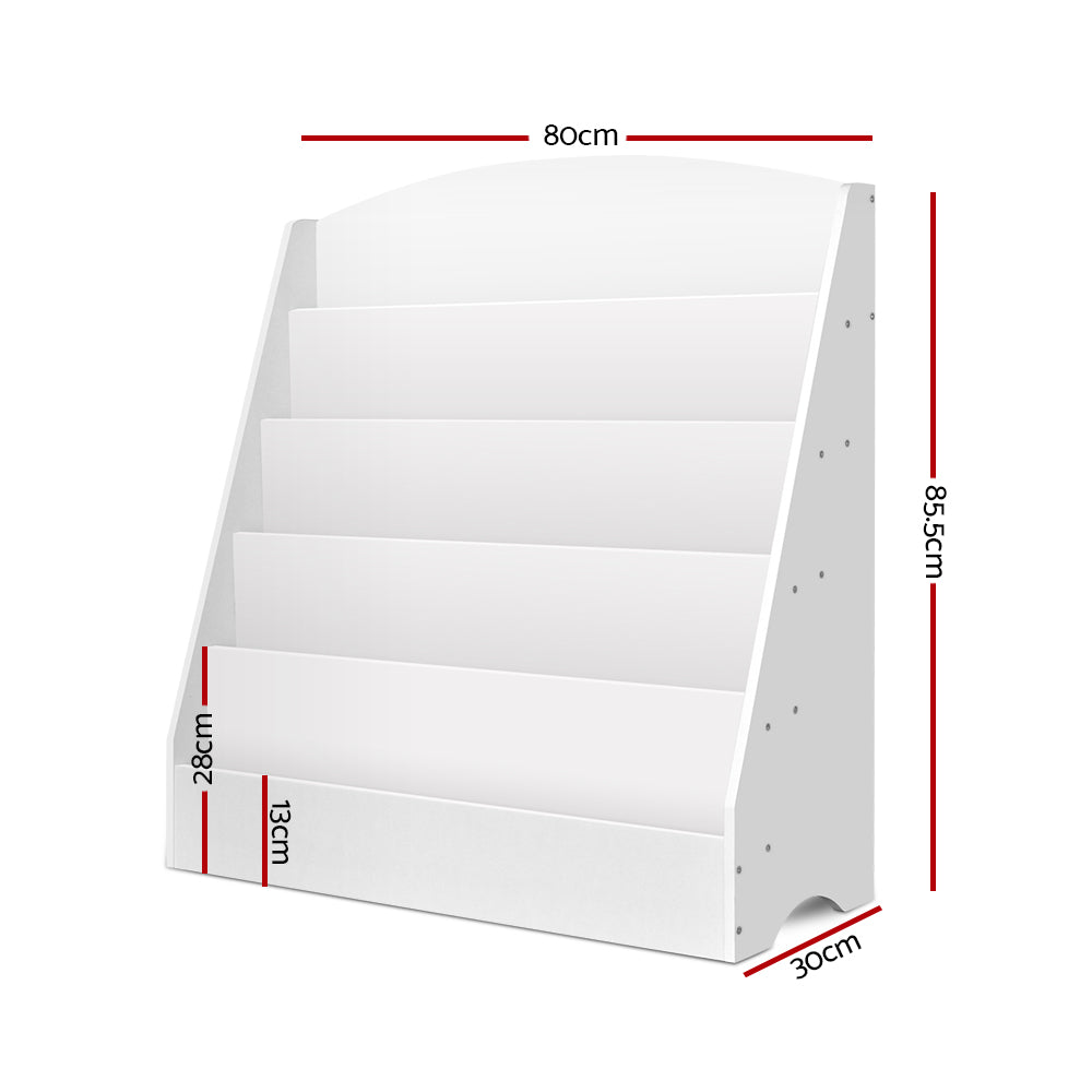 5 Tiers Kids Bookshelf Magazine Shelf Organiser Bookcase Display Rack White