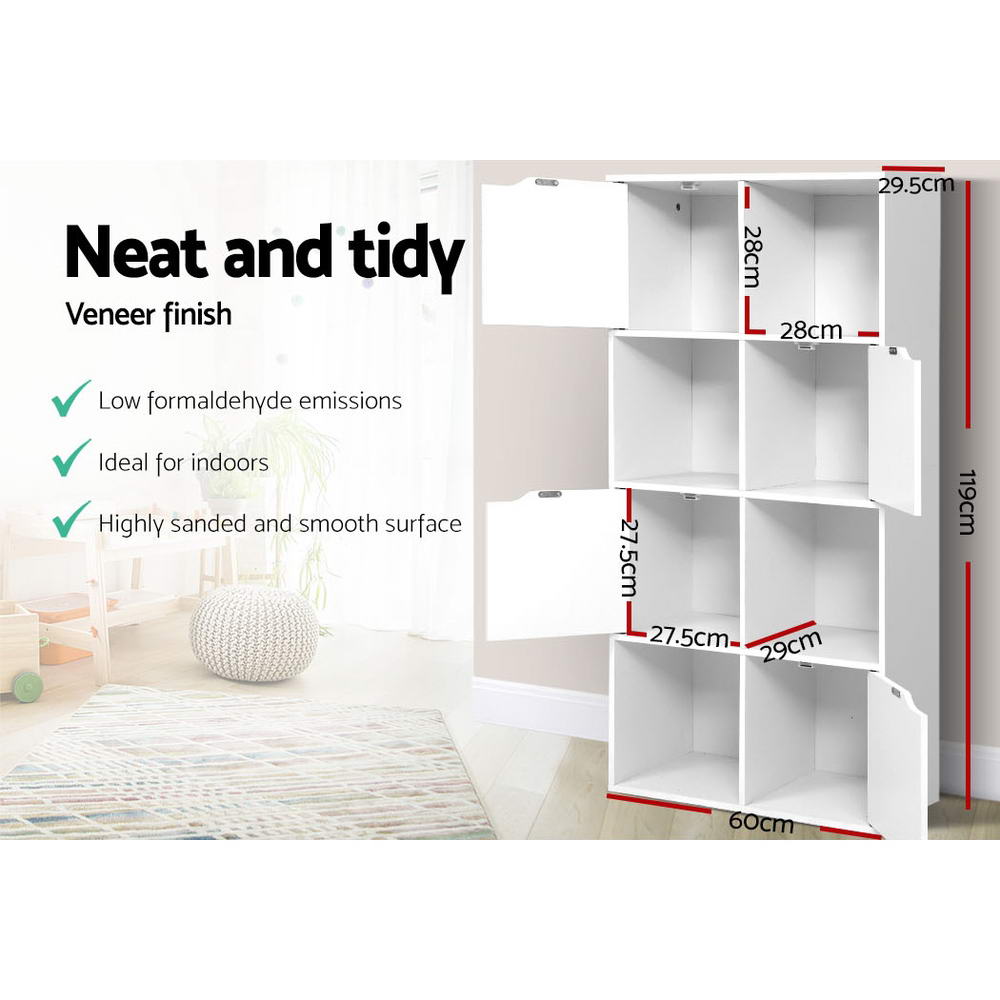 Display Shelf 8 Cube Storage 4 Door Cabinet Organiser Bookshelf Unit White