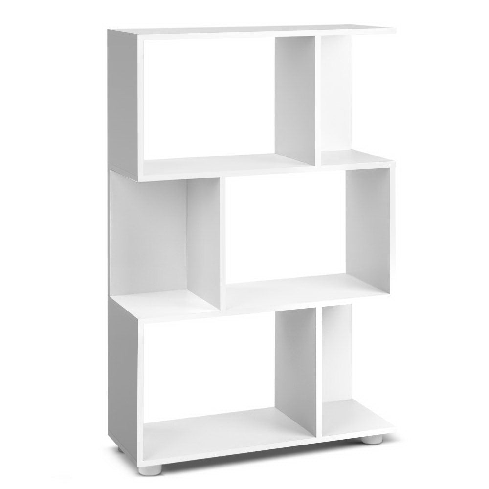 3 Tier Bookshelf White Zig Zag Display Shelf Storage Unit