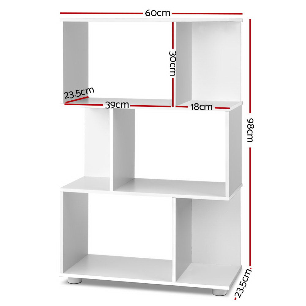 3 Tier Bookshelf White Zig Zag Display Shelf Storage Unit