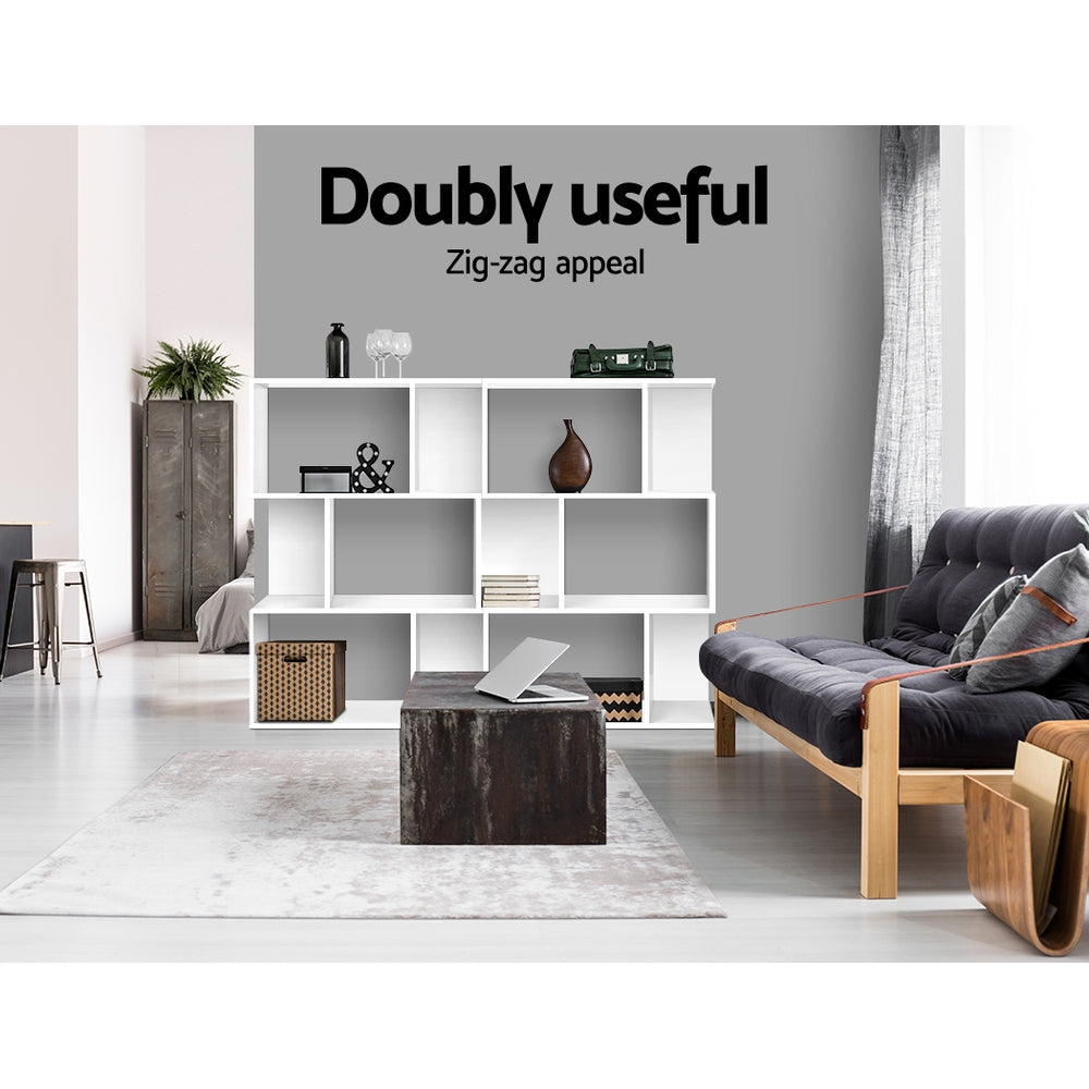 3 Tier Bookshelf White Zig Zag Display Shelf Storage Unit