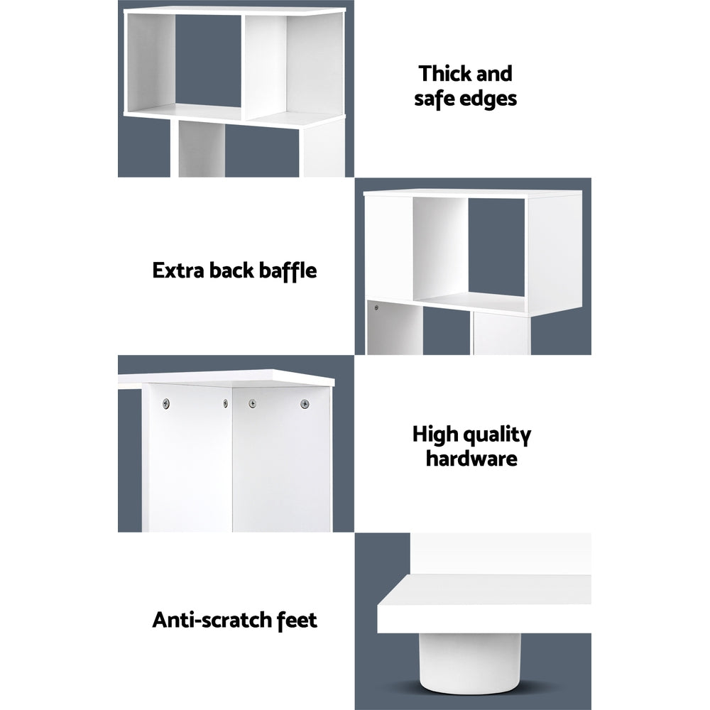 3 Tier Bookshelf White Zig Zag Display Shelf Storage Unit