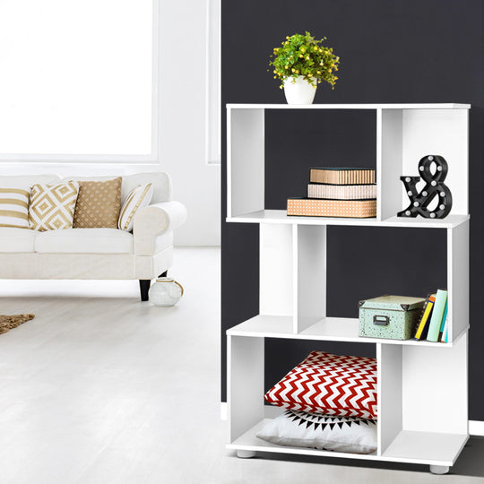 3 Tier Bookshelf White Zig Zag Display Shelf Storage Unit - Artiss Furni Dis Akei