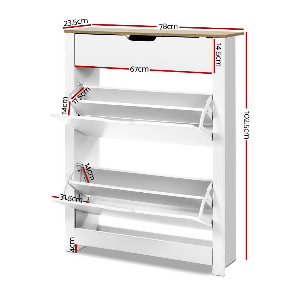 Sleek Shoe Rack Cabinet - 16 Pairs White