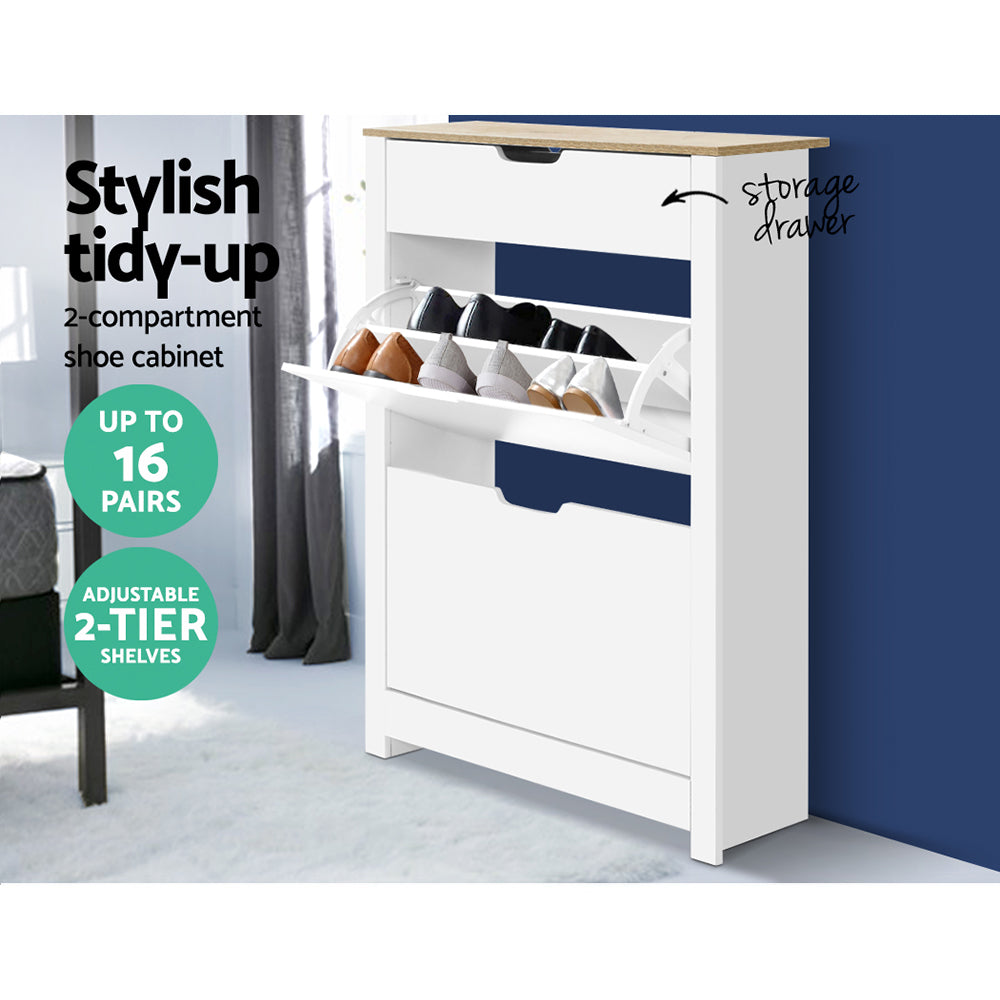 Sleek Shoe Rack Cabinet - 16 Pairs White