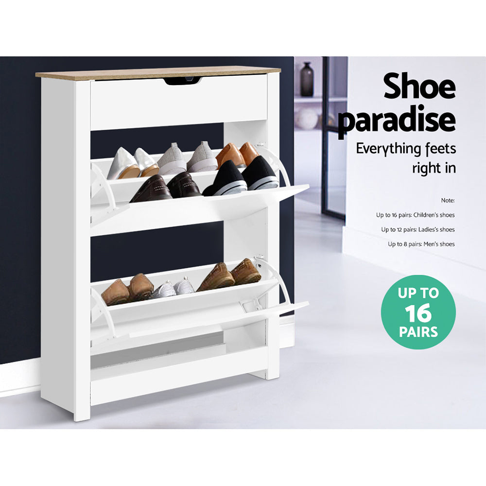 Sleek Shoe Rack Cabinet - 16 Pairs White