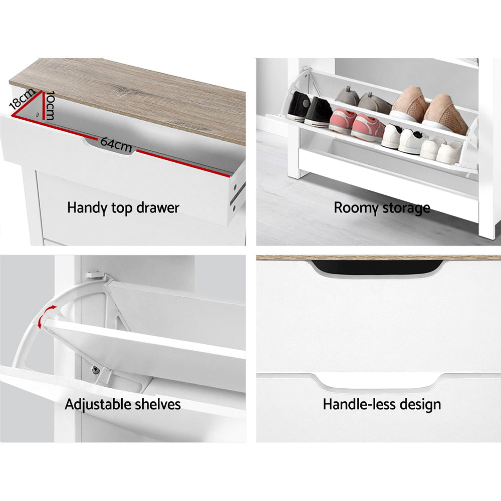 Sleek Shoe Rack Cabinet - 16 Pairs White