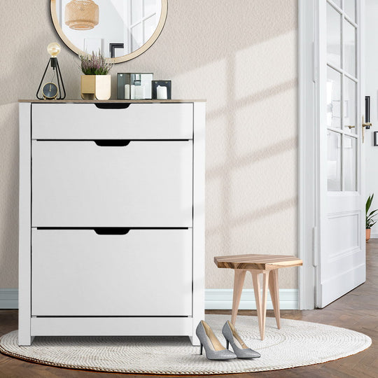 Sleek Shoe Rack Cabinet - 16 Pairs White - Artiss Storage Organiser Cupboard