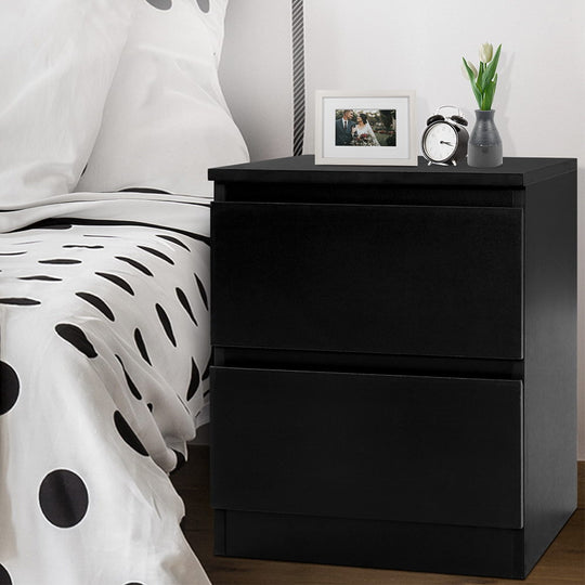 Bedside Table 2 Drawers - PEPE Black - Artiss Tables Side Bedroom