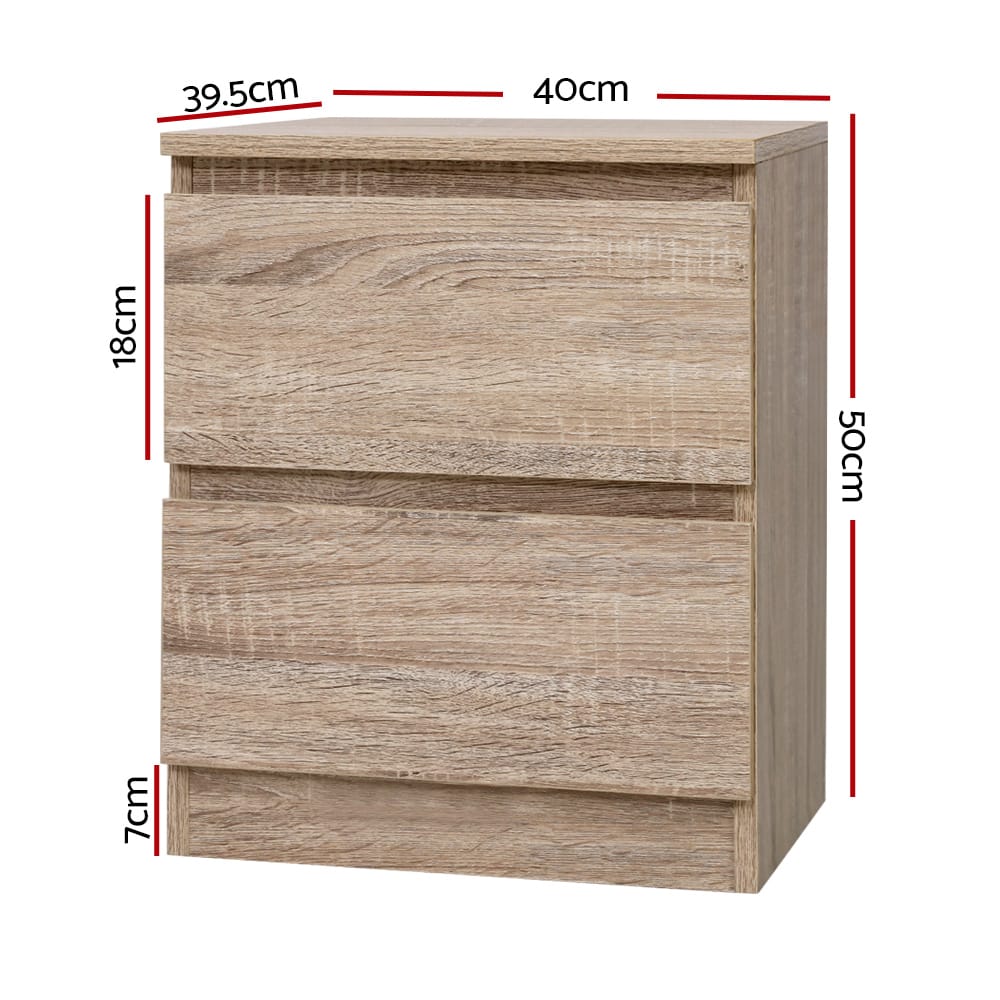 Bedside Table 2 Drawers Oak 40x39.5x50cm