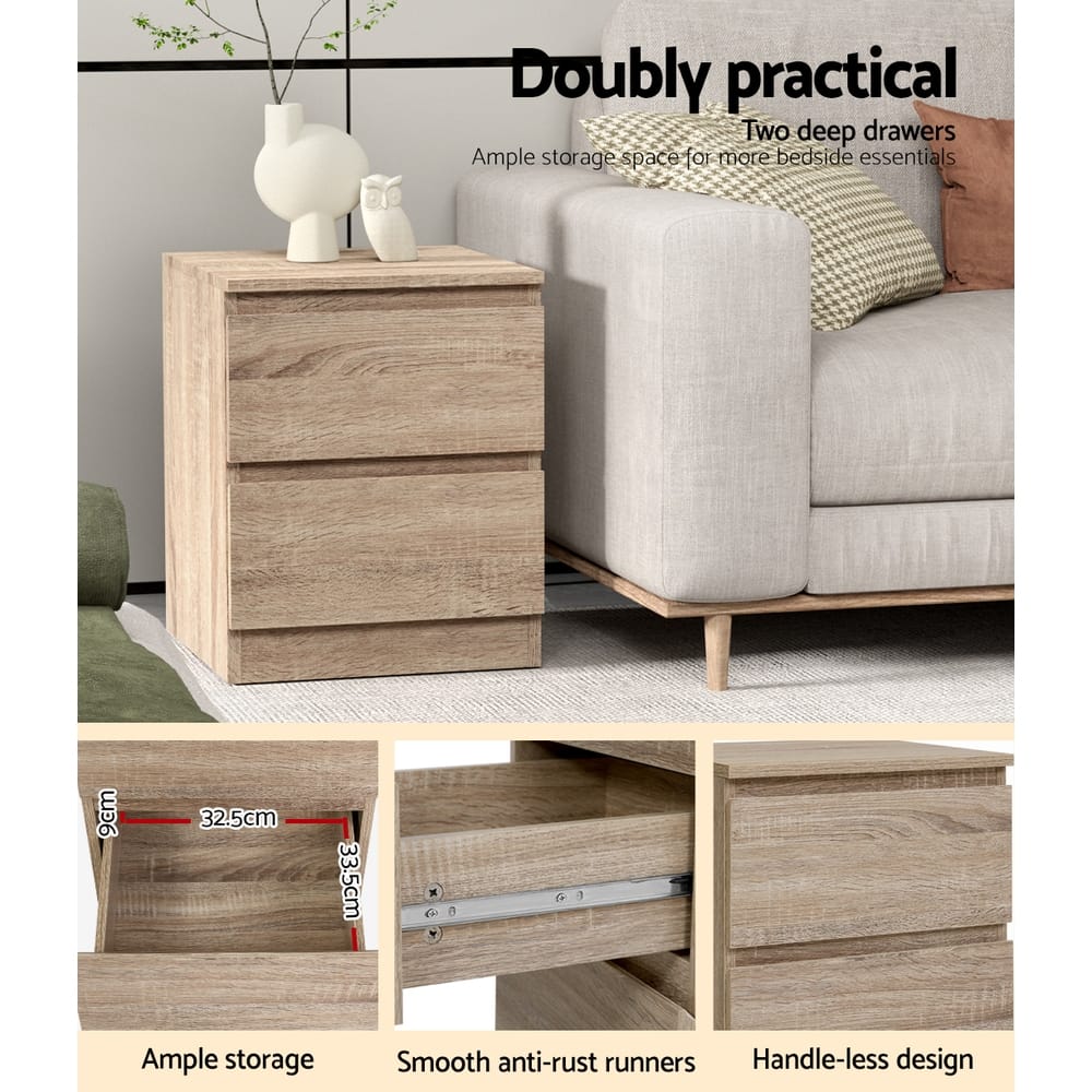 Bedside Table 2 Drawers Oak 40x39.5x50cm