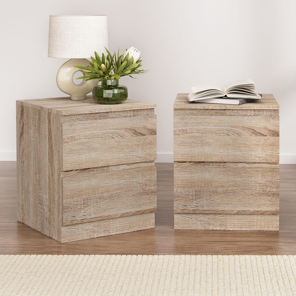 Bedside Table 2 Drawers Oak 40x39.5x50cm