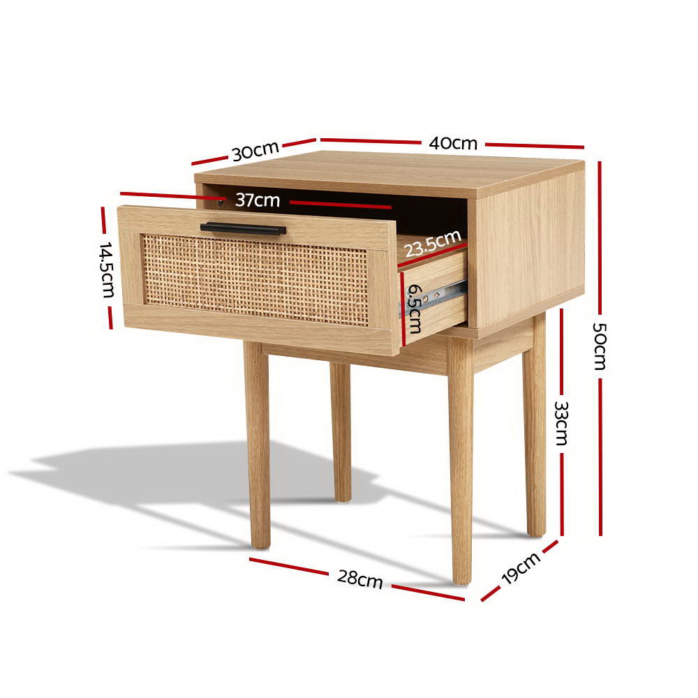 Bedside Tables - Elegant Rattan Bedside Table with Drawers