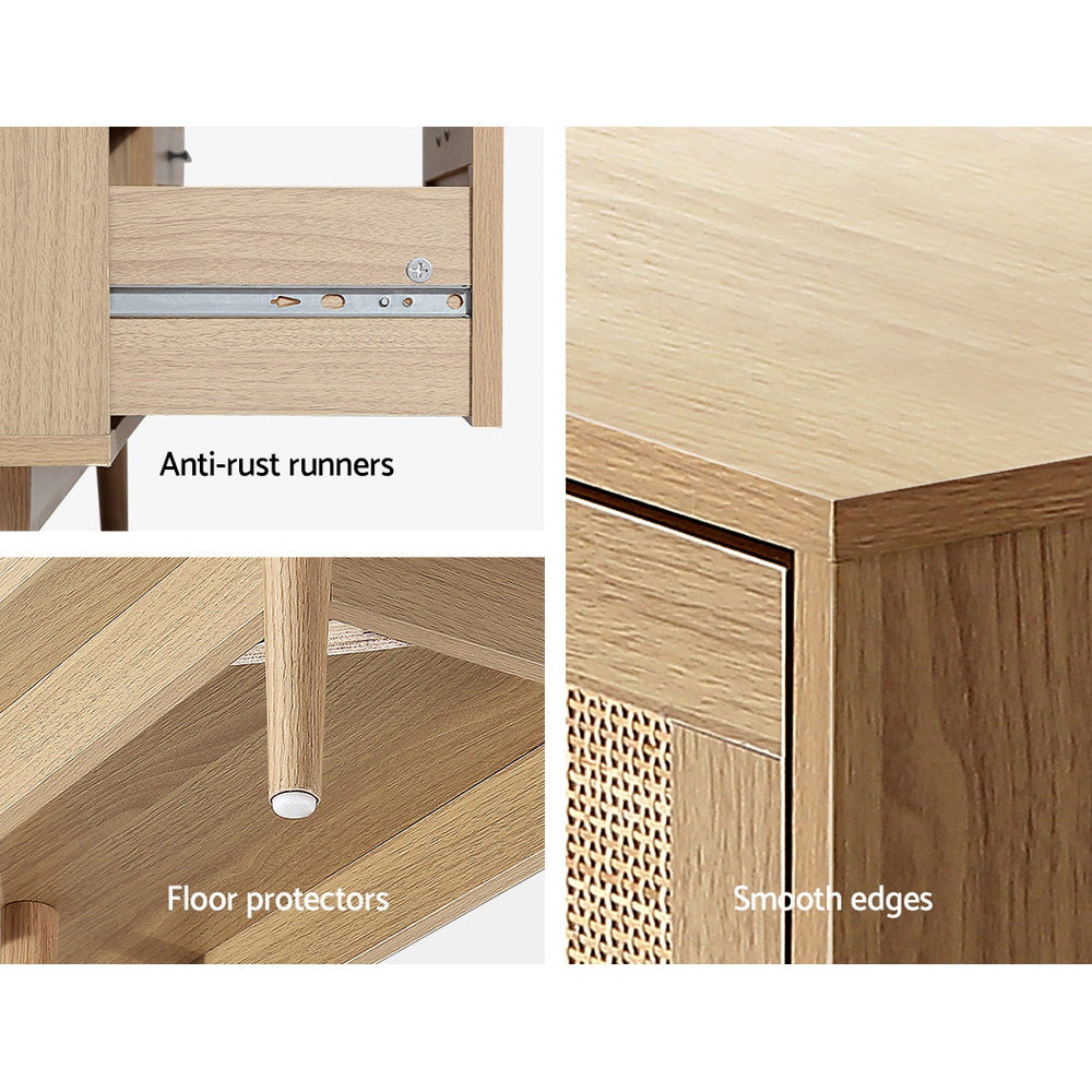 4 Chest of Drawers Briony Oak Tallboy Rattan Style Storage Cabinet Wooden Drawer Unit Pine Finish