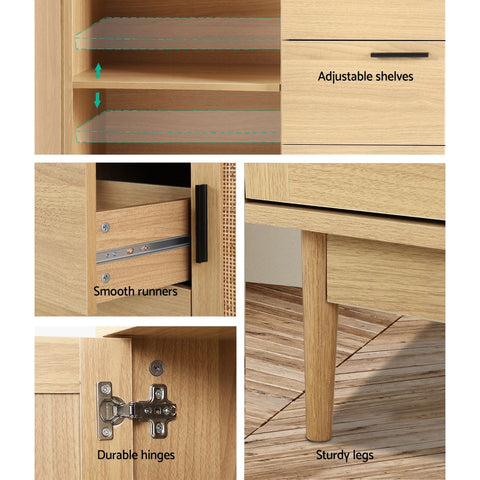 Adjustable shelves Buffet Sideboard Rattan Cabinet Storage