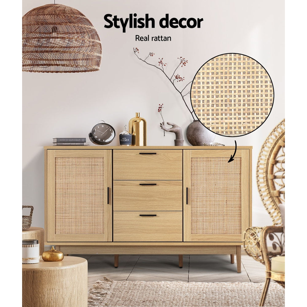Adjustable Shelves Cabinet Storage - Rattan Buffet Sideboard - Briony Oak