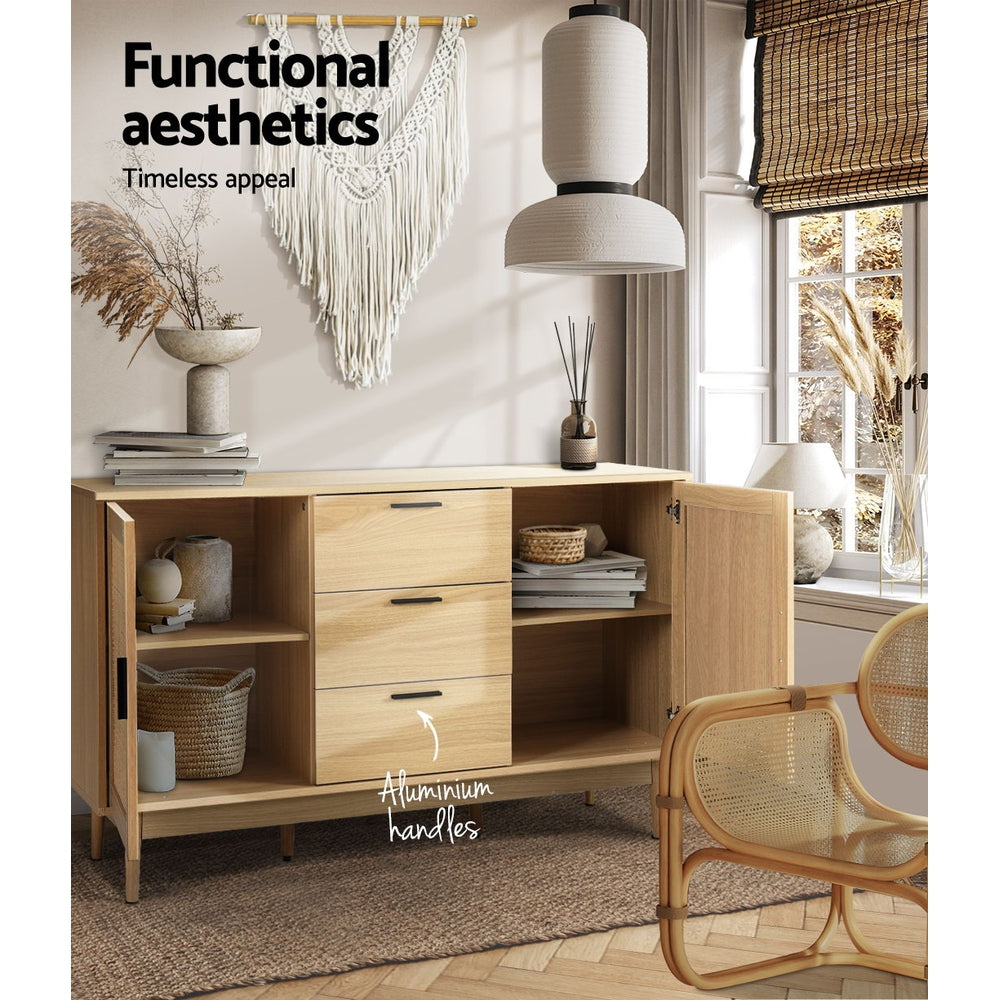 Oak colour - Rattan Buffet Sideboard - Briony Oak