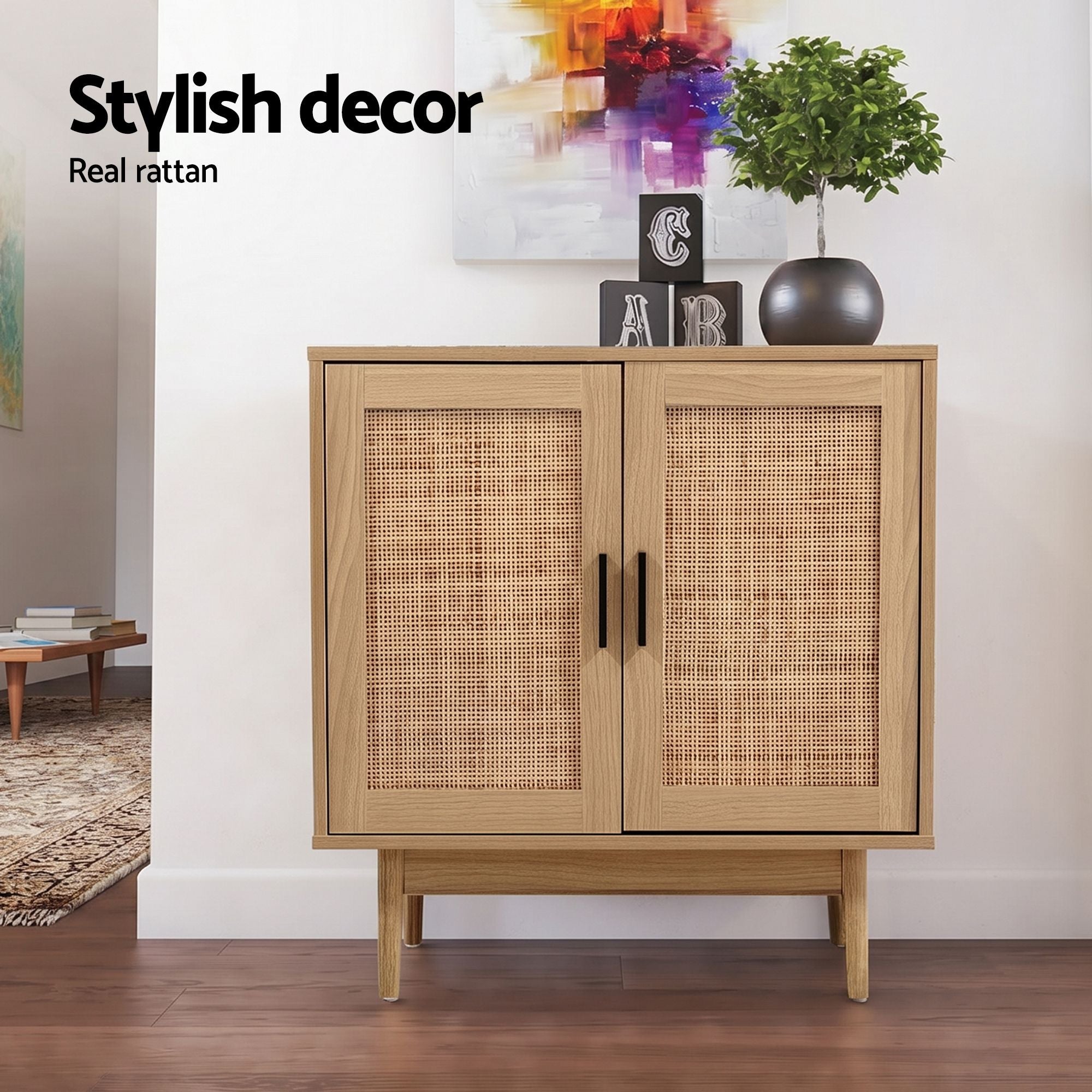 Rattan Buffet Sideboard Cabinet Set of 2 | Simpledeals