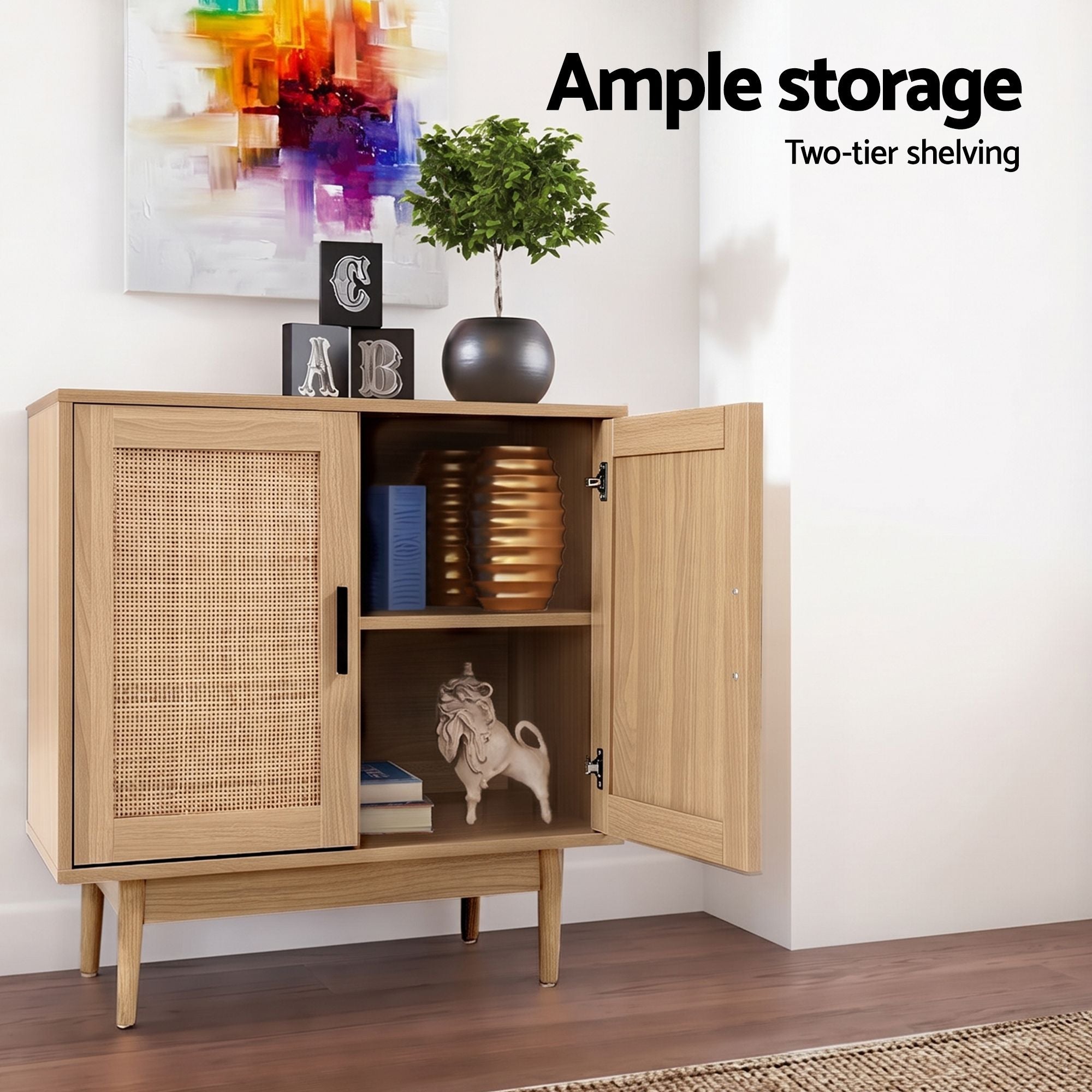 Rattan Buffet Sideboard Cabinet Set of 2 | Simpledeals