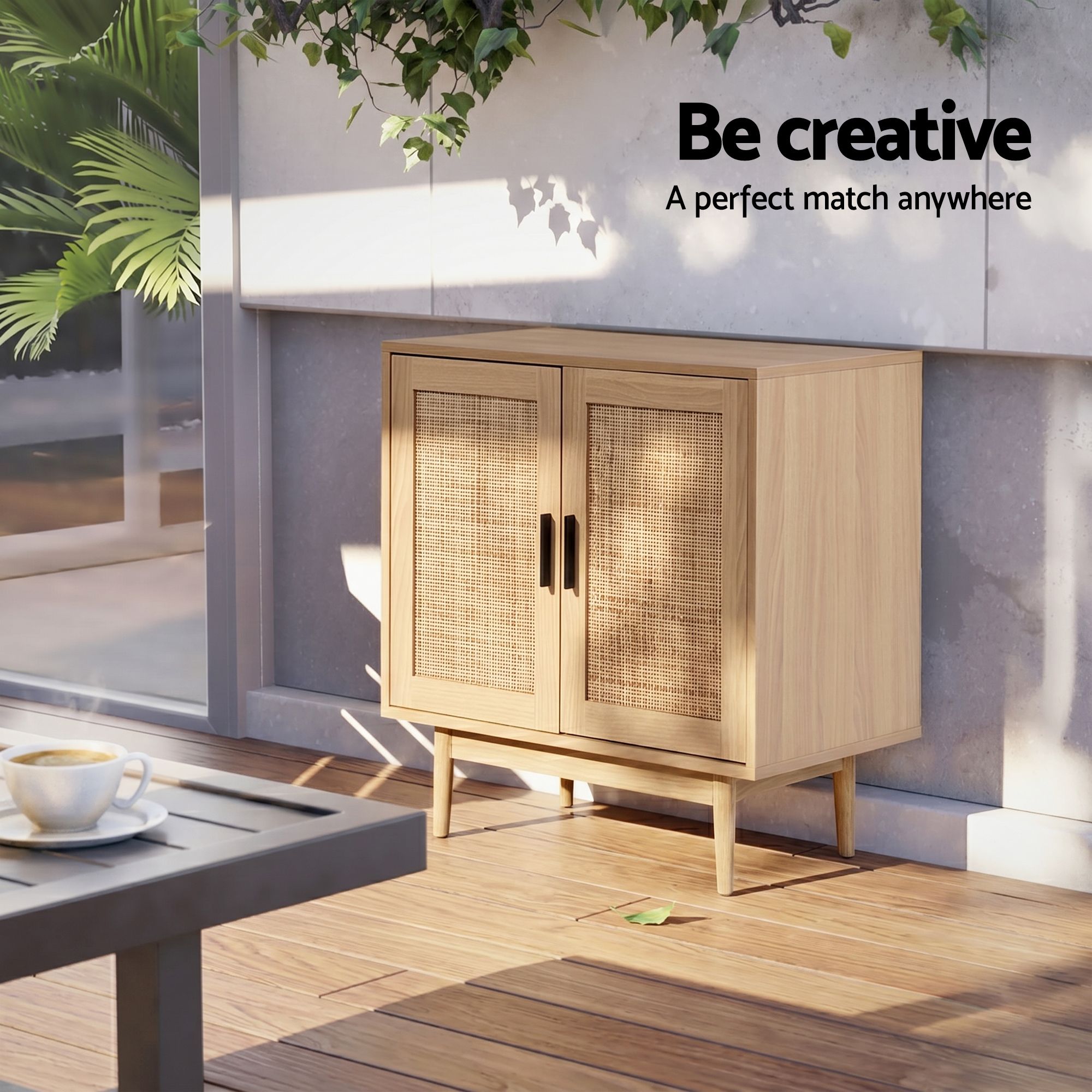 Rattan Buffet Sideboard Cabinet Set of 2 | Simpledeals