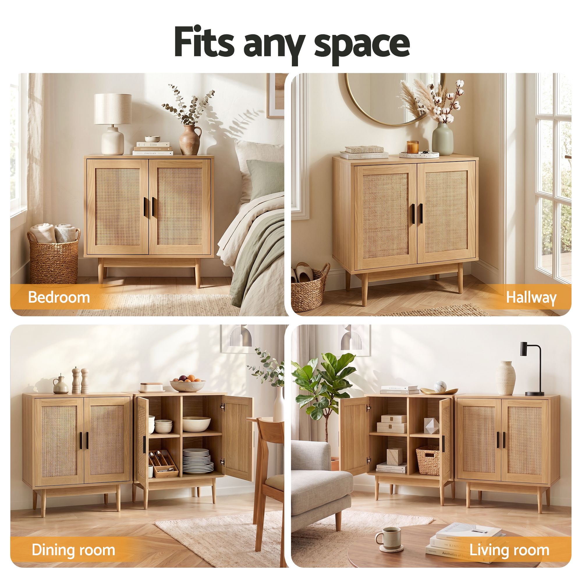 Rattan Buffet Sideboard Cabinet Set of 2 | Simpledeals