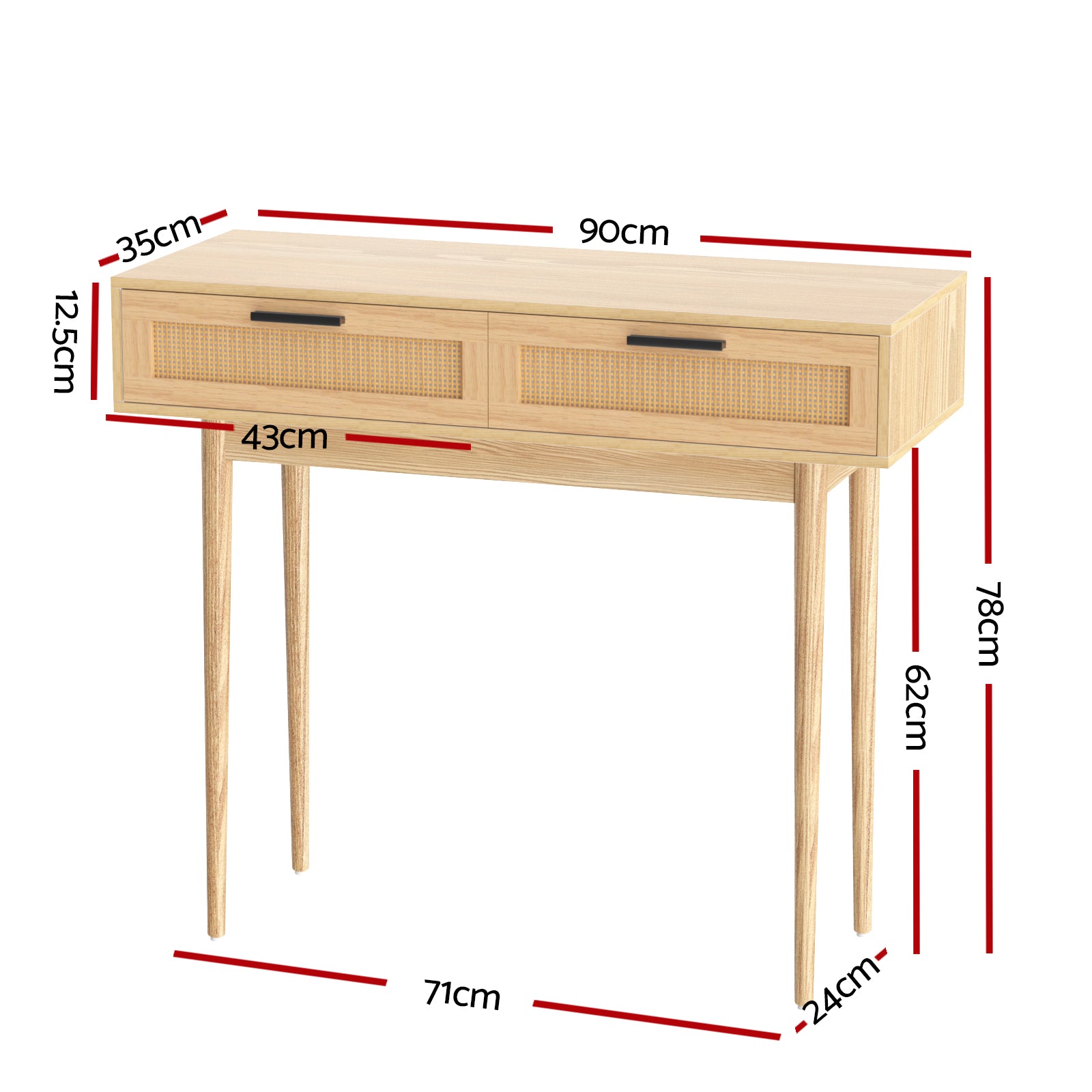 Rattan Console Table Drawer Storage Hallway Tables