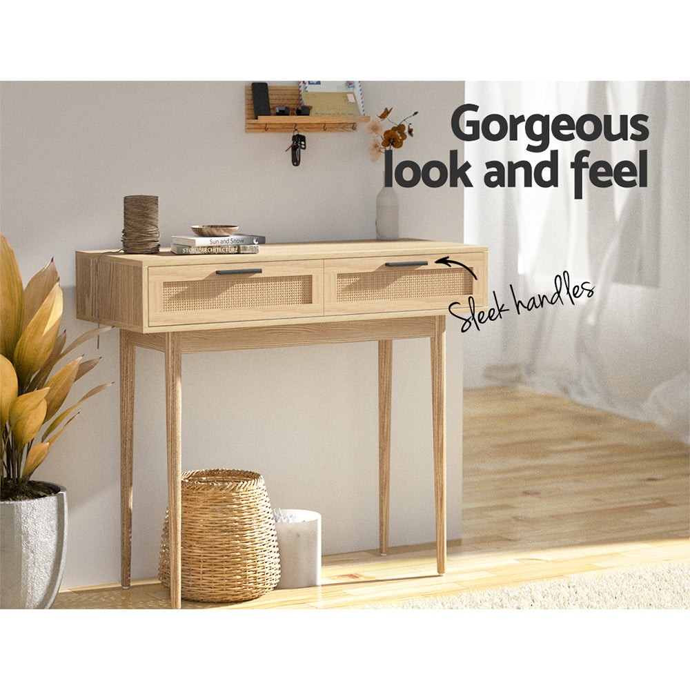 Rattan Console Table Drawer Storage Hallway Tables