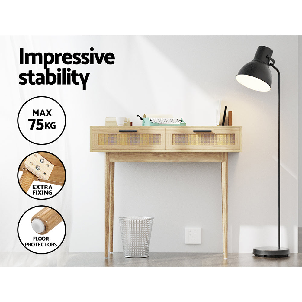 Rattan Console Table Drawer Storage Hallway Tables