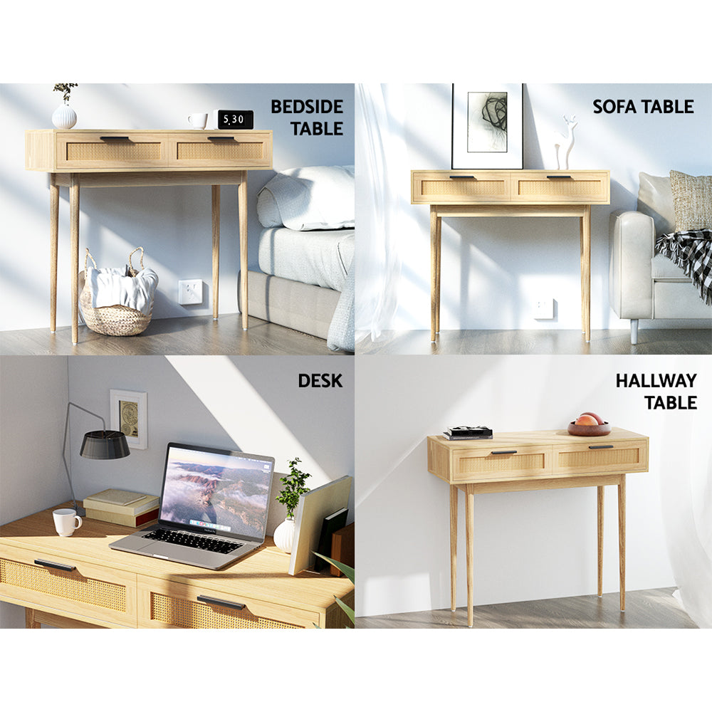 Rattan Console Table Drawer Storage Hallway Tables