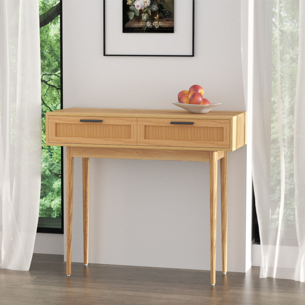 Rattan Console Table Drawer Storage Hallway Tables