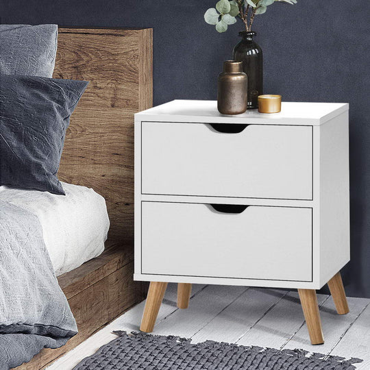 Bedside Table 2 Drawers - BODEN White - Artiss Tables Side Nightstand