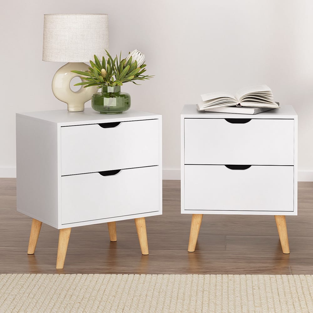 Bedside Table White 2 Drawers 40x30x50cm