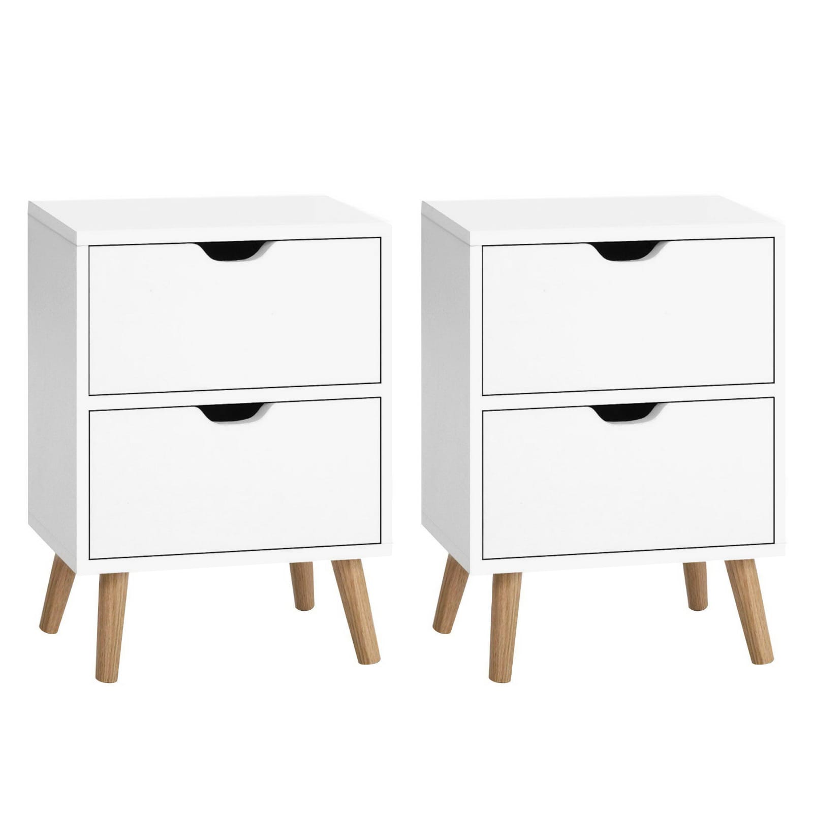 Bedside Table White 2 Drawers 40x30x50cm