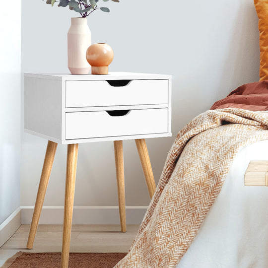 Bedside Table BODIE 2 Drawers White Nightstand Storage Furniture - Artiss Tables Side Wood