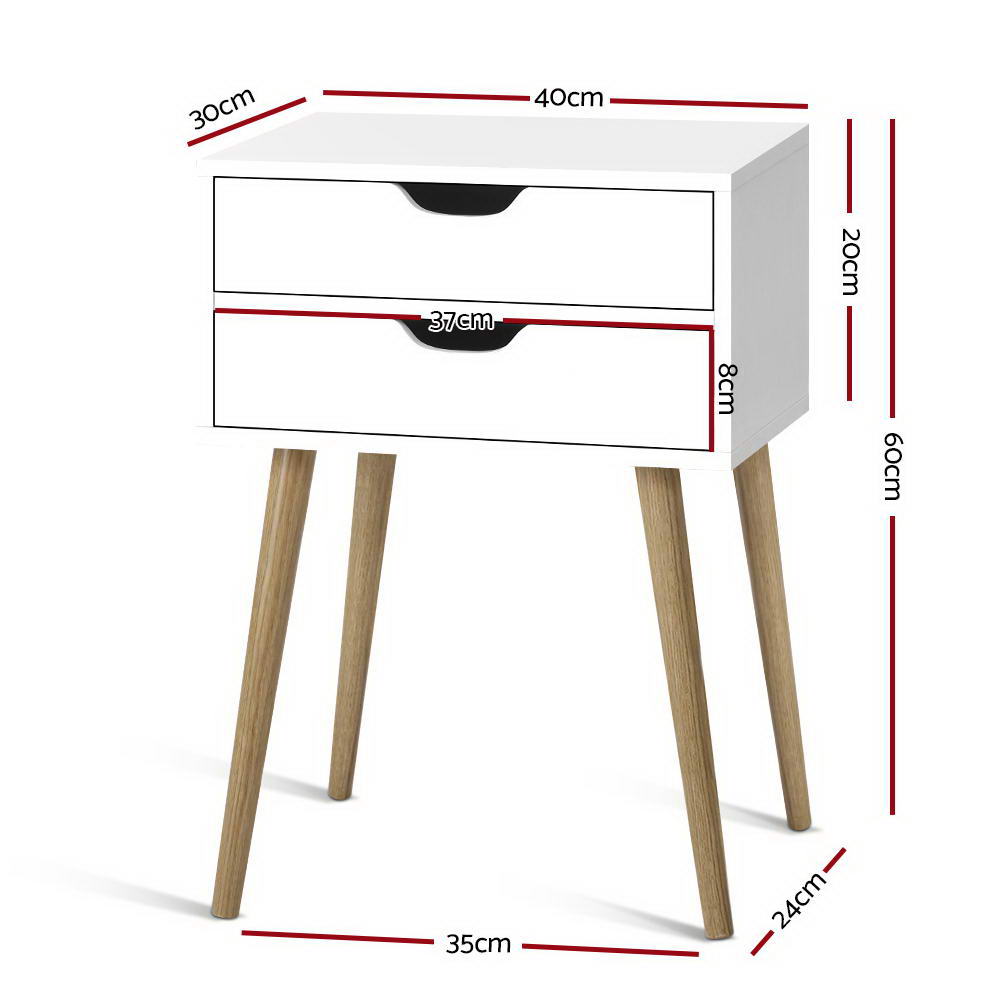 Bedside Table BODIE 2 Drawers White Nightstand Storage Furniture