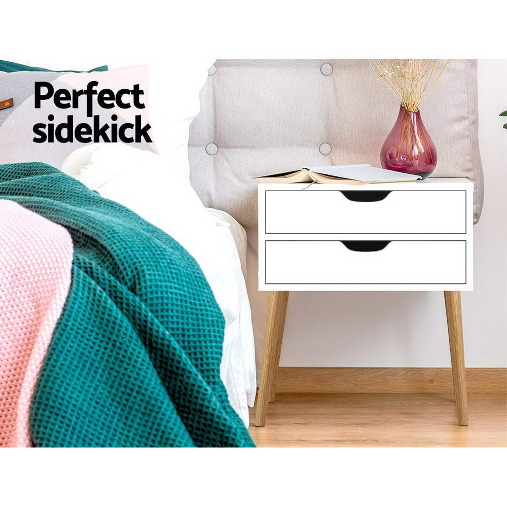 Bedside Table BODIE 2 Drawers White Nightstand Storage Furniture
