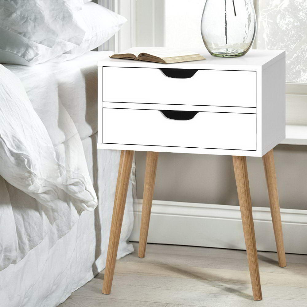 Bedside Table BODIE 2 Drawers White Nightstand Storage Furniture