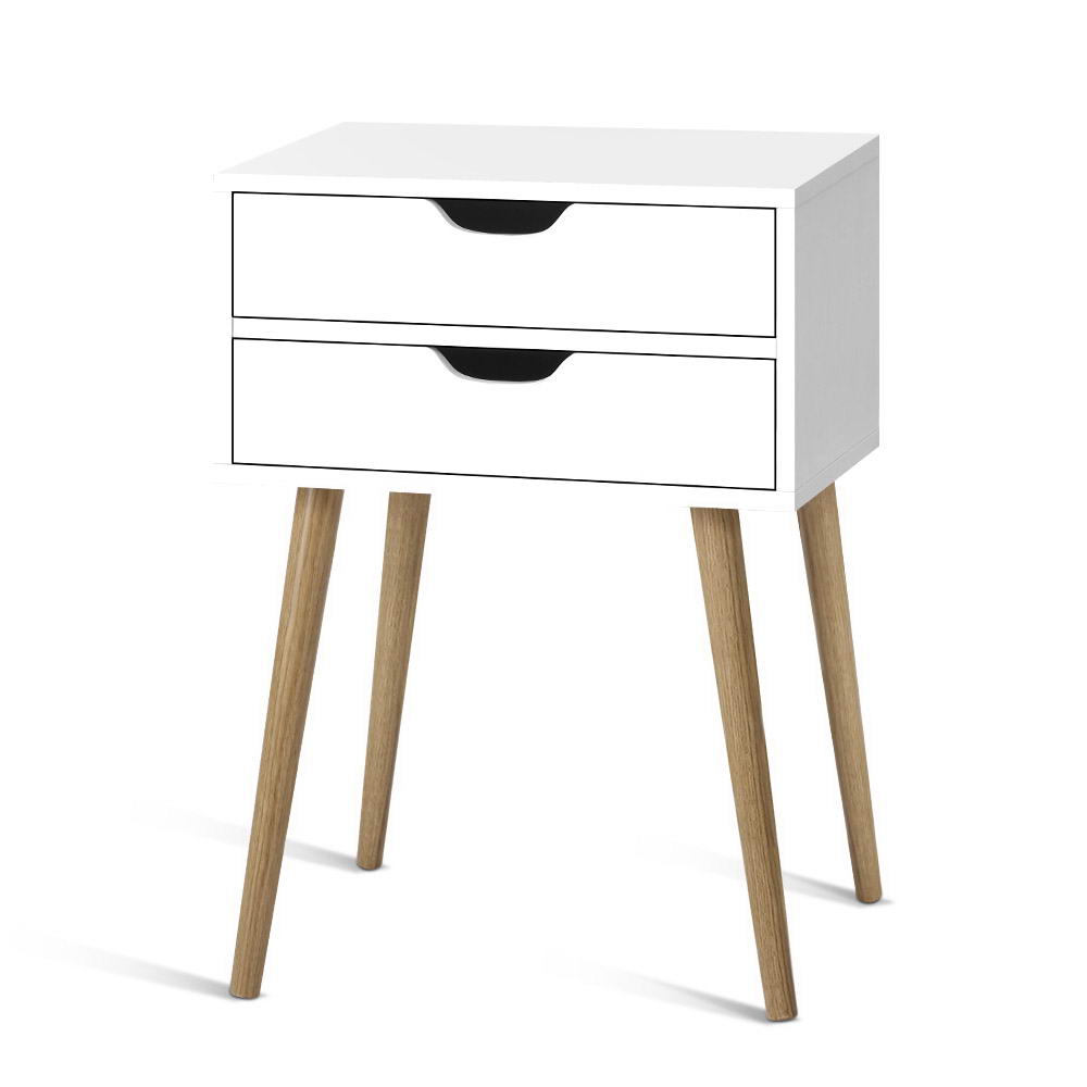 Bedside Table BODIE 2 Drawers White Nightstand Storage Furniture