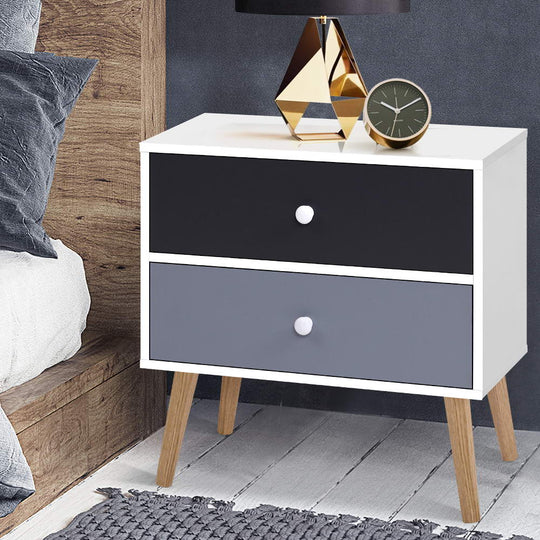 Bedside Table 2 Drawers - BONDS White - Artiss Tables Side Nightstand