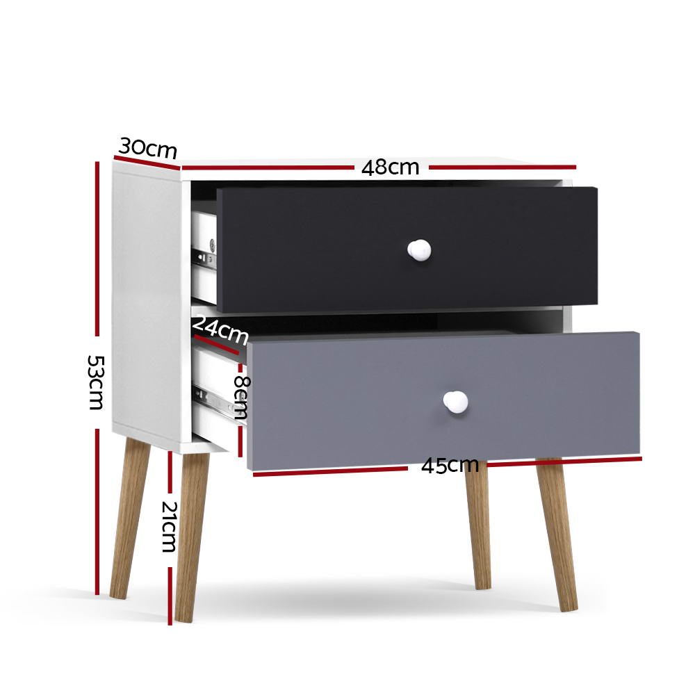 Bedside Table 2 Drawers - BONDS White