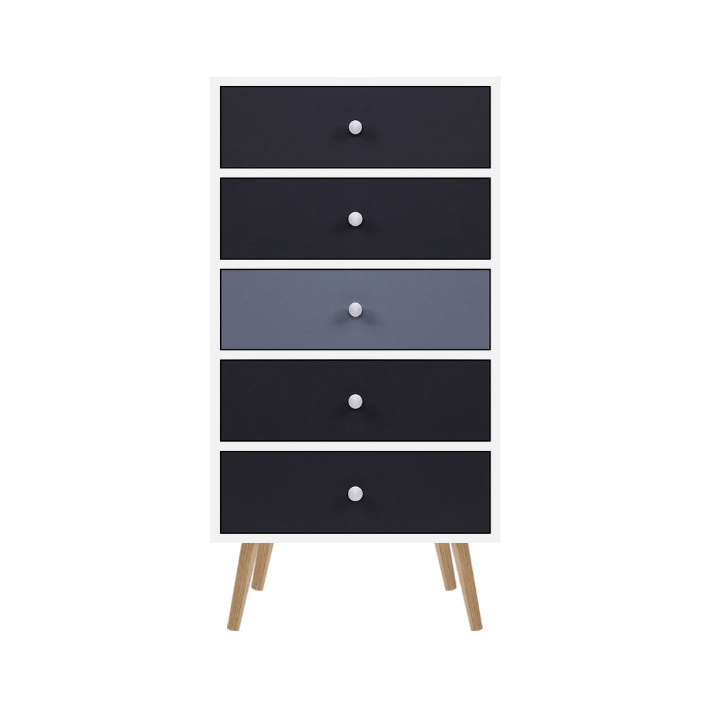 5 Chest of Drawers Dresser Table Tallboy Storage Cabinet Furniture Black