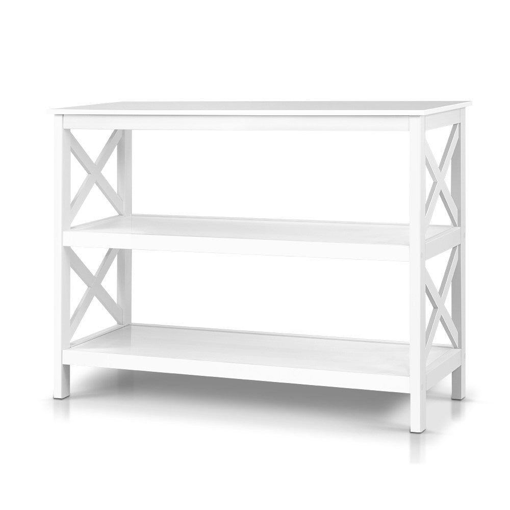 3 Tier Console Table White Poly Modern Storage Hallway Sofa Table