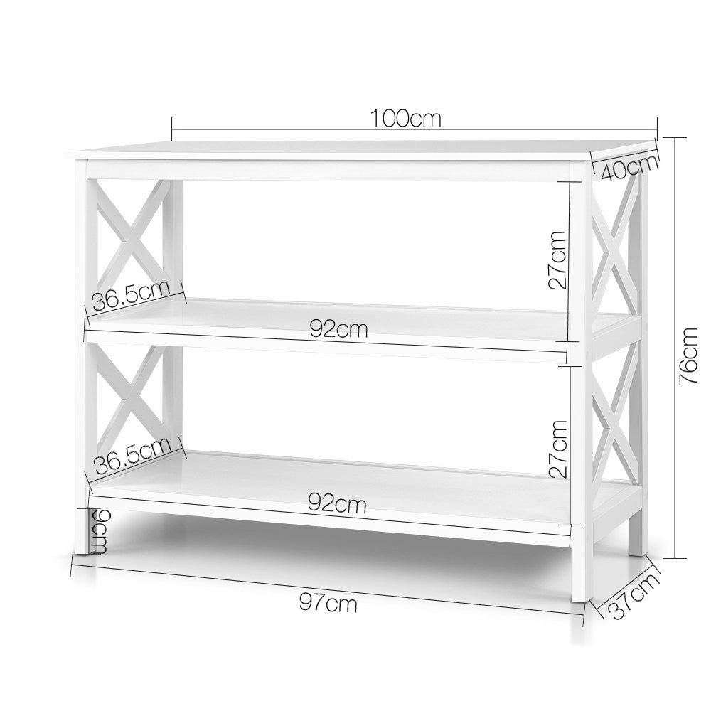 3 Tier Console Table White Poly Modern Storage Hallway Sofa Table
