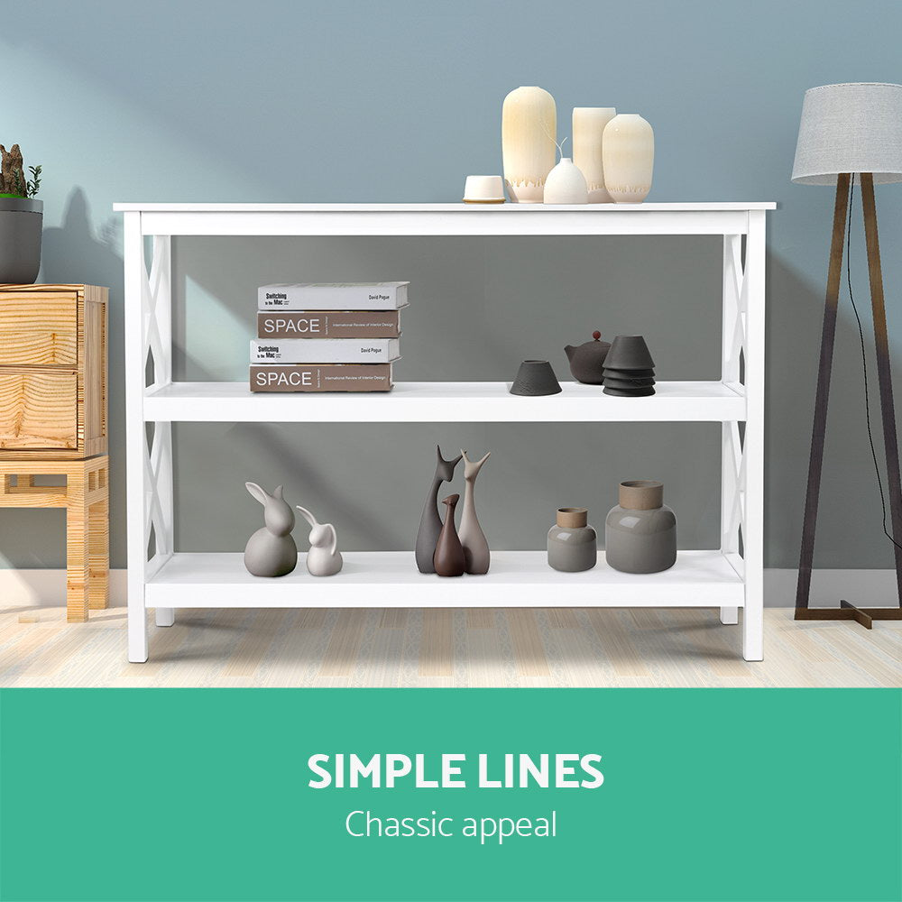 3 Tier Console Table White Poly Modern Storage Hallway Sofa Table