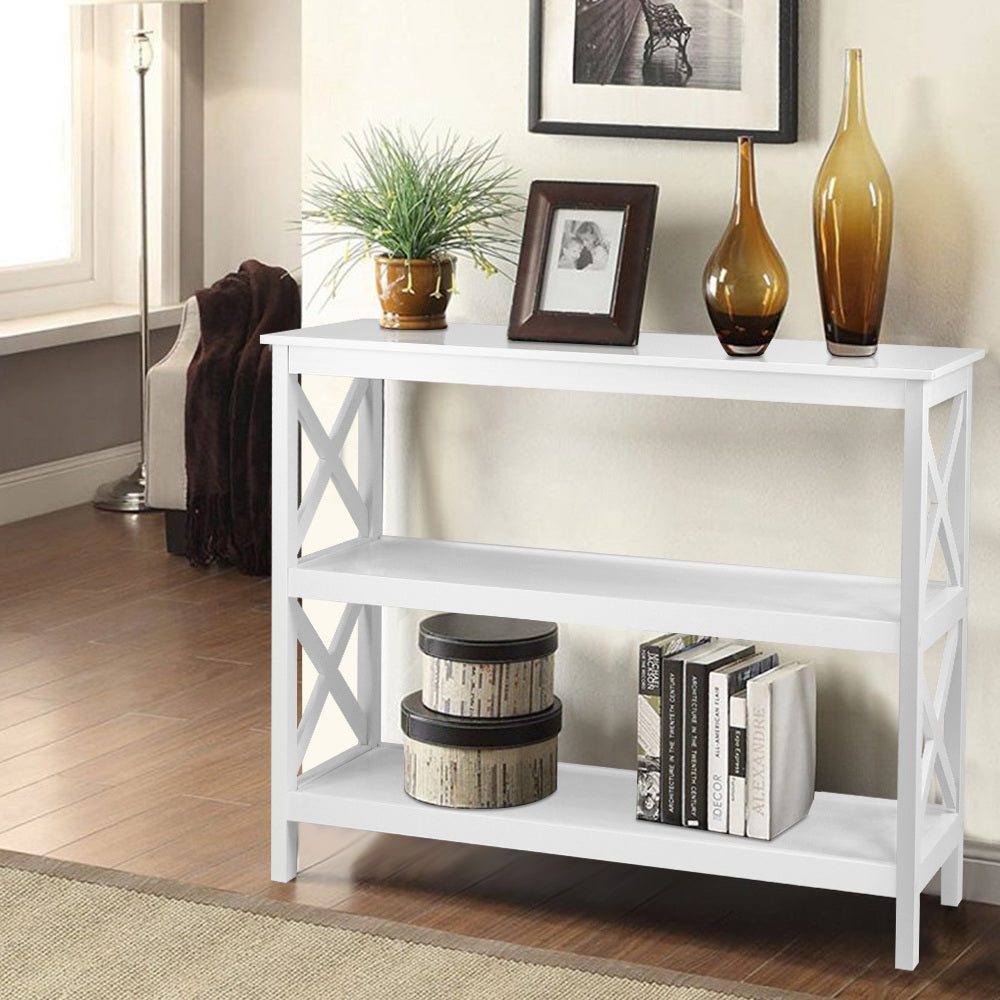 3 Tier Console Table White Poly Modern Storage Hallway Sofa Table