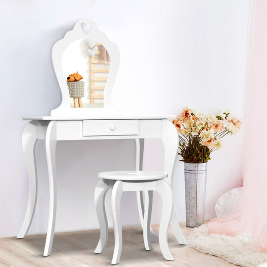 Kids Dressing Table Stool Set Vanity Mirror Princess Children Makeup White - Artiss Drawer Furni Kdt