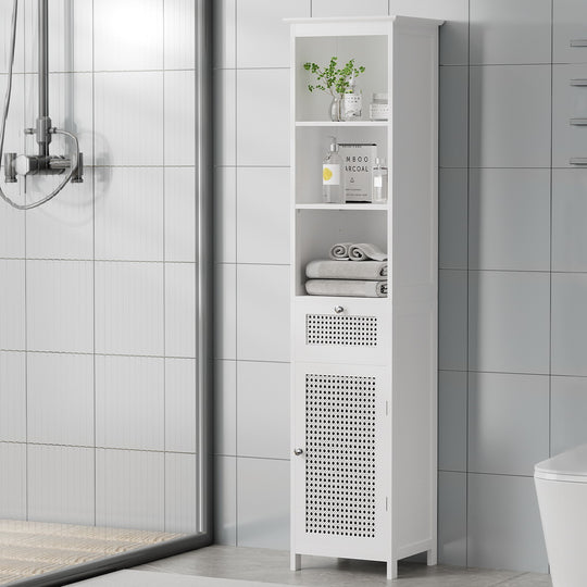 Bathroom Cabinet Storage 161Cm White Rattan Tallboy Toilet