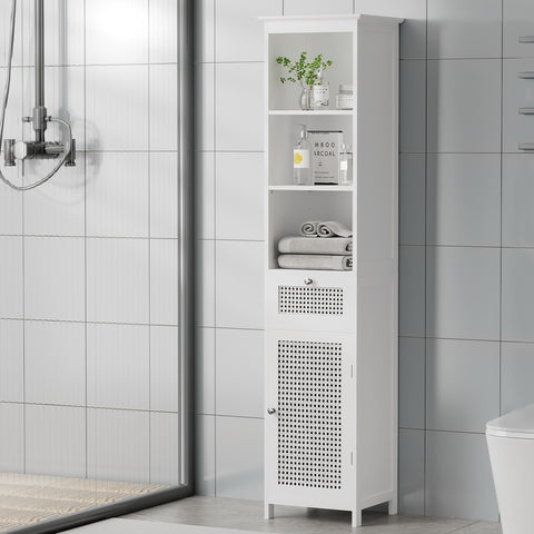 Bathroom Cabinet Storage 161Cm White Rattan Tallboy Toilet Cupboard